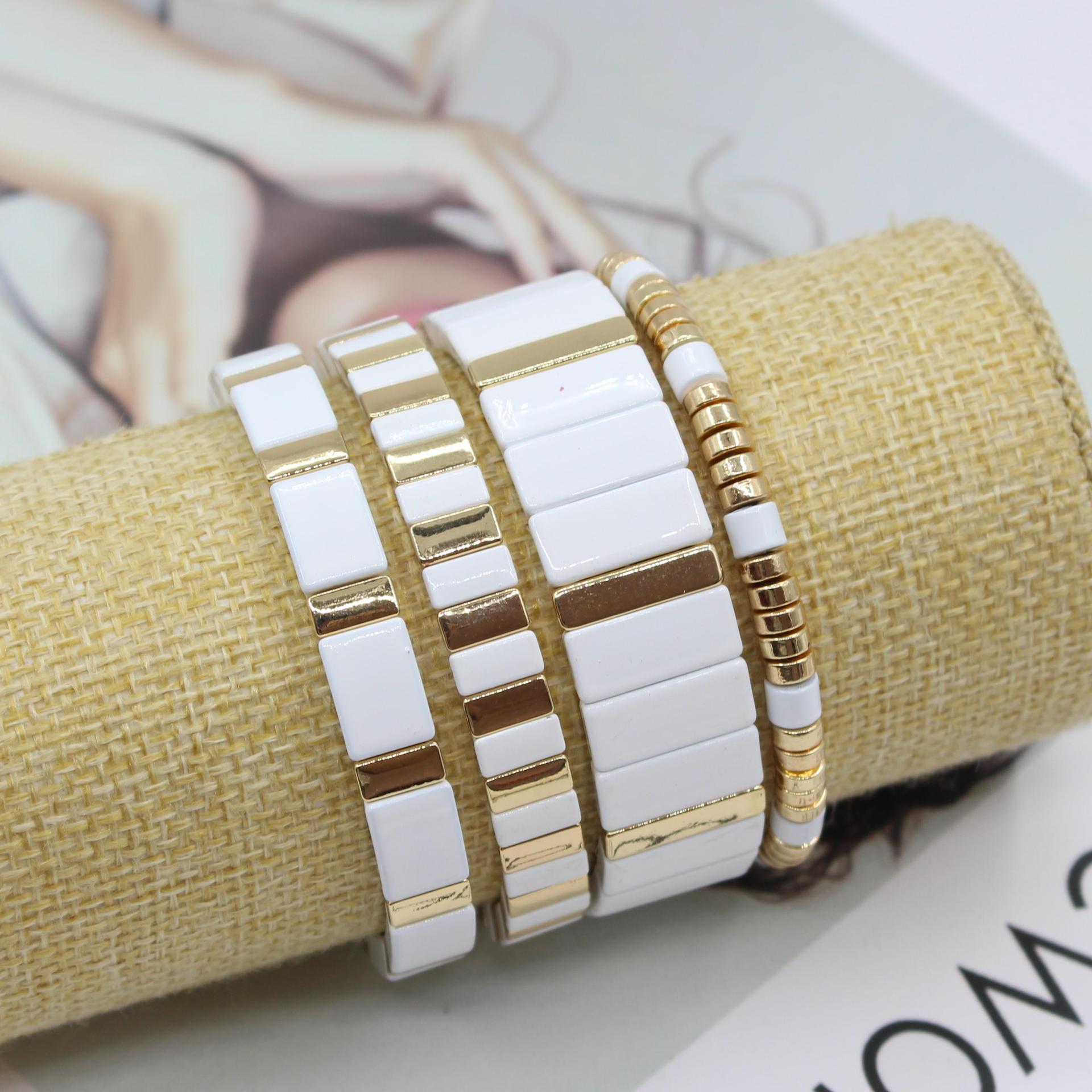 Ceramic Link Bracelet - Pulsera bohemia de esmalte blanco y