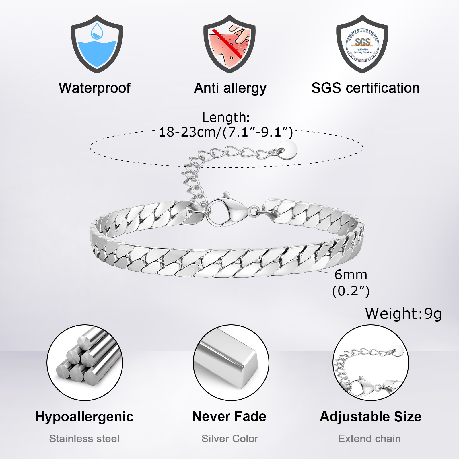 Pulseras de Cadena Plateadas E - Ceramic Link Bracelet reseña y precio